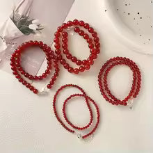 Vintage Red Beaded Necklaces for Women Glass Beads