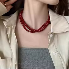 Vintage Red Beaded Necklaces for Women Glass Beads