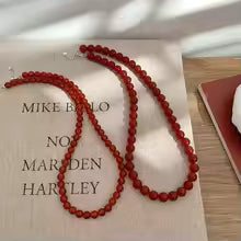 Vintage Red Beaded Necklaces for Women Glass Beads